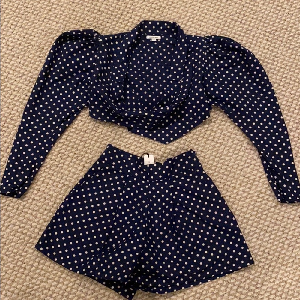 WeWoreWhat Navy Polka Dot Short and blouse set size XS